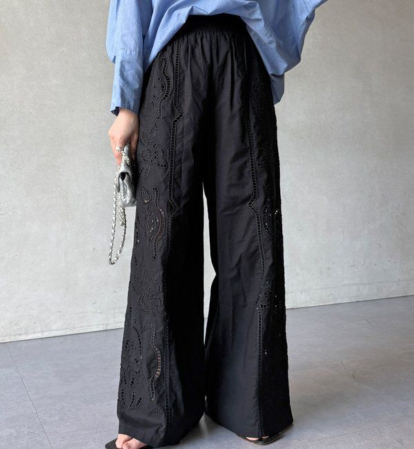  「刺繍レースコットンパンツ」|チノ|