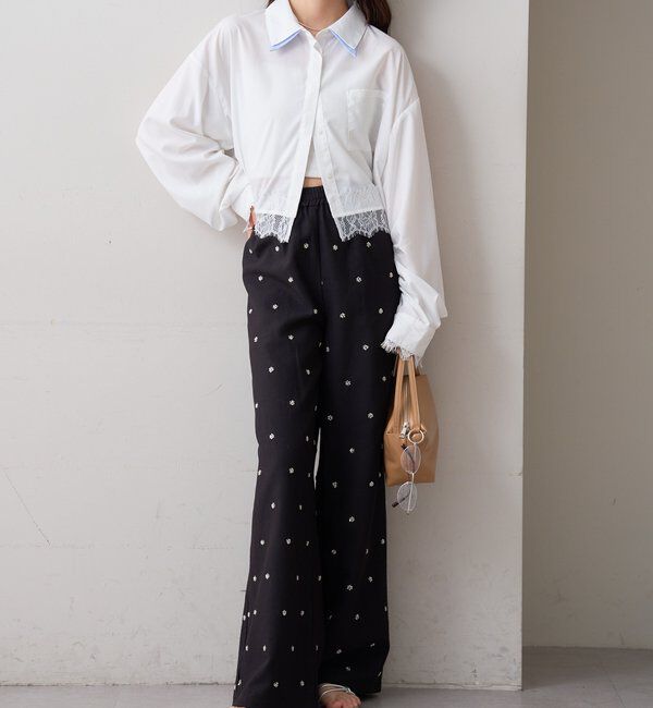  「ストライプ裾レースシャツ」|シャツ・ブラウス|