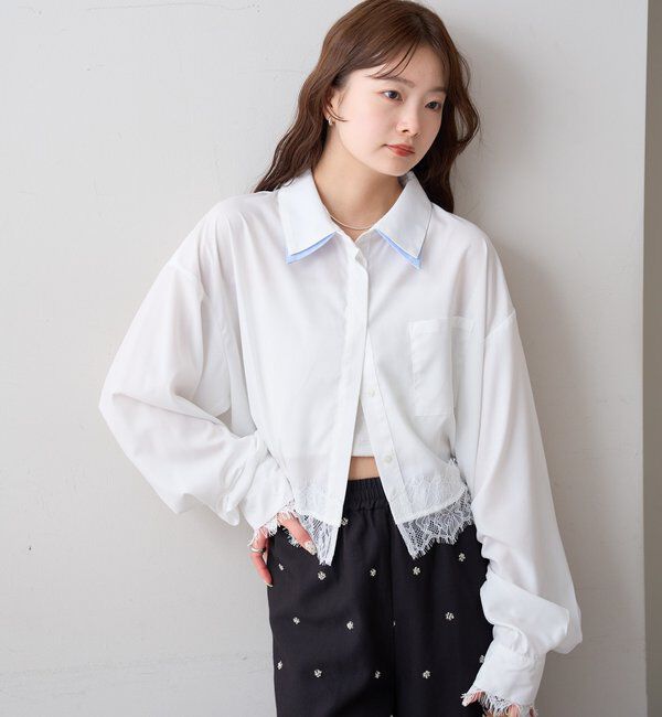  「ストライプ裾レースシャツ」|シャツ・ブラウス|