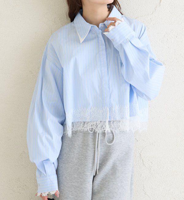  「ストライプ裾レースシャツ」|シャツ・ブラウス|