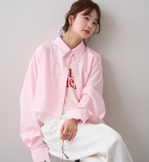  「ストライプ裾レースシャツ」|シャツ・ブラウス|