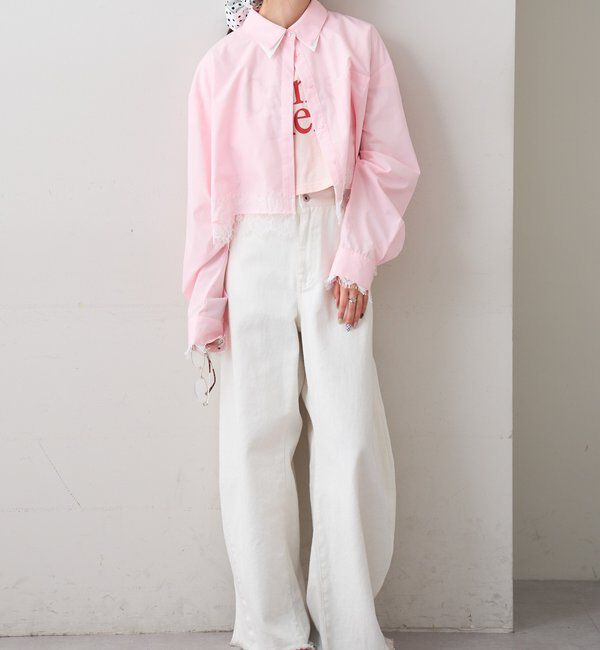  「ストライプ裾レースシャツ」|シャツ・ブラウス|