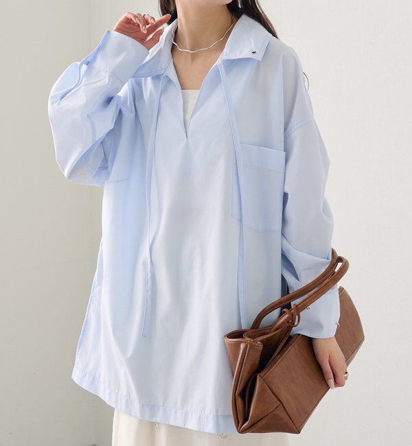  「襟付きスキッパーシャツ」|シャツ・ブラウス|ブルー