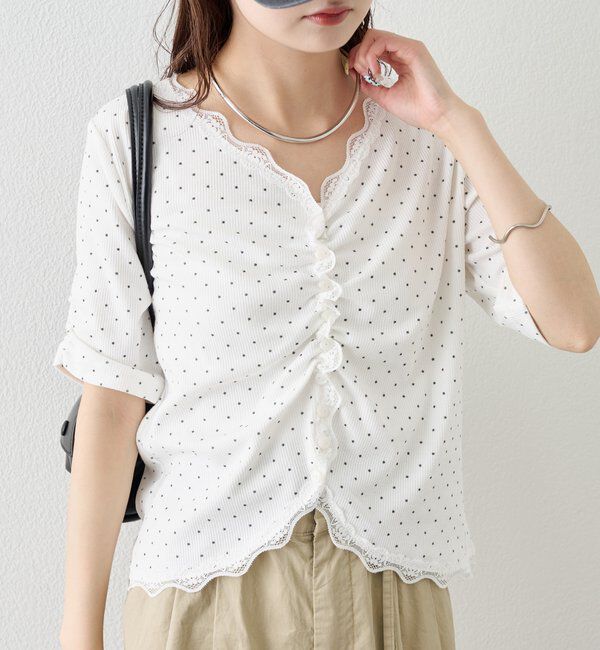  「半袖ギャザーリブカーディガン」|Tシャツ・カットソー|ホワイトその他1