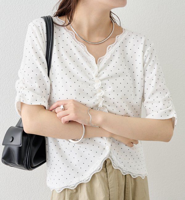  「半袖ギャザーリブカーディガン」|Tシャツ・カットソー|