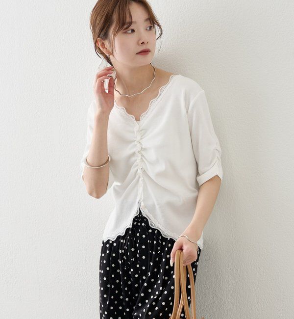  「半袖ギャザーリブカーディガン」|Tシャツ・カットソー|