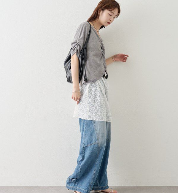  「半袖ギャザーリブカーディガン」|Tシャツ・カットソー|