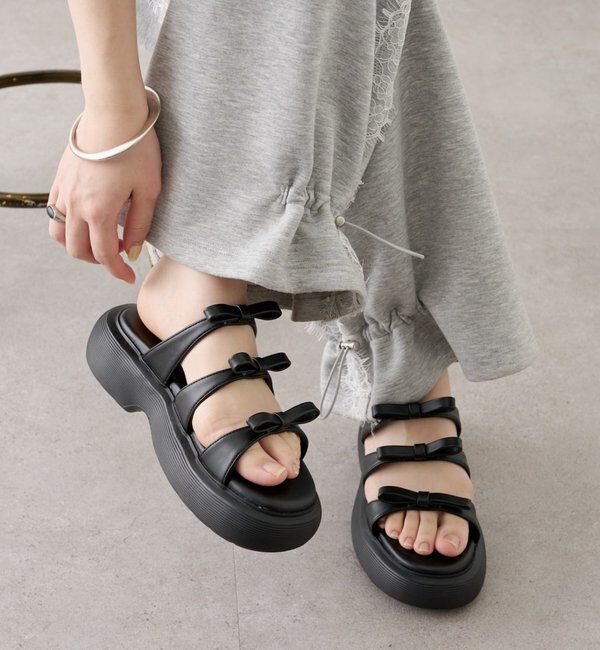 「ボリュームソール リボンサンダル」|サンダル|ブラック
