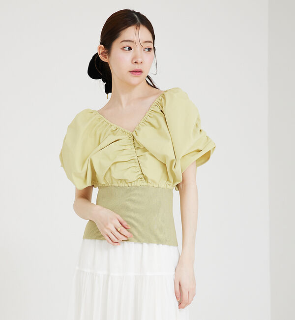 SELFIST「ニットドッキングバルーンブラウス」|シャツ・ブラウス|グリーン