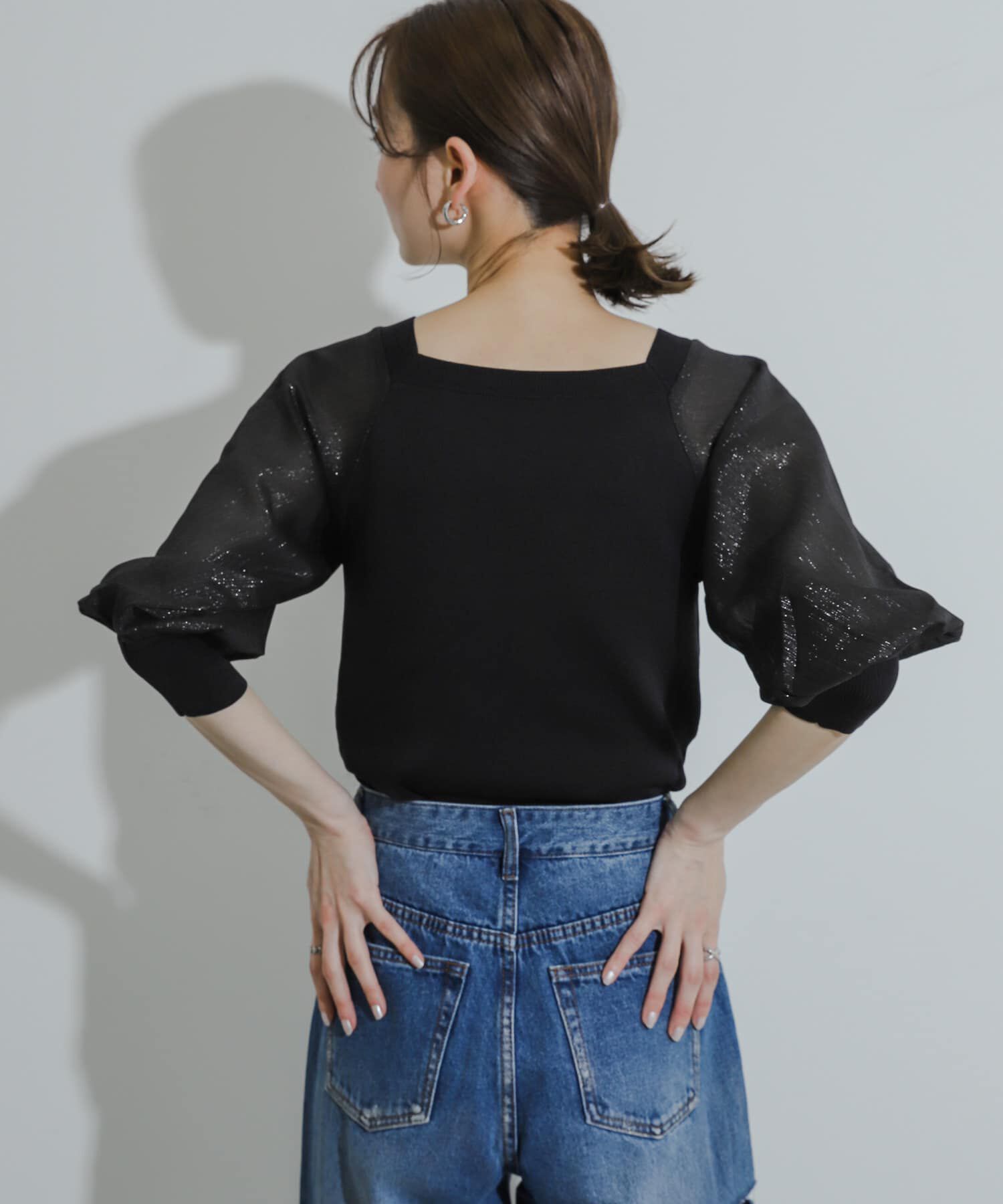 SENSE OF PLACE by URBAN RESEARCH「シアーボリュームスリーブセーター(5分袖)」|ニット・セーター|