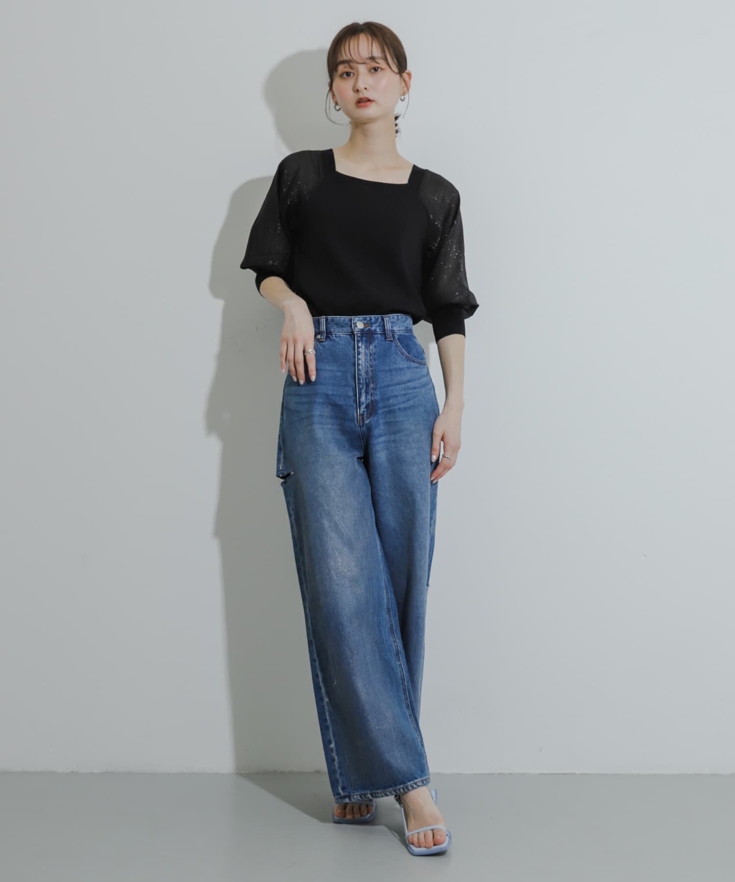 SENSE OF PLACE by URBAN RESEARCH「シアーボリュームスリーブセーター(5分袖)」|ニット・セーター|