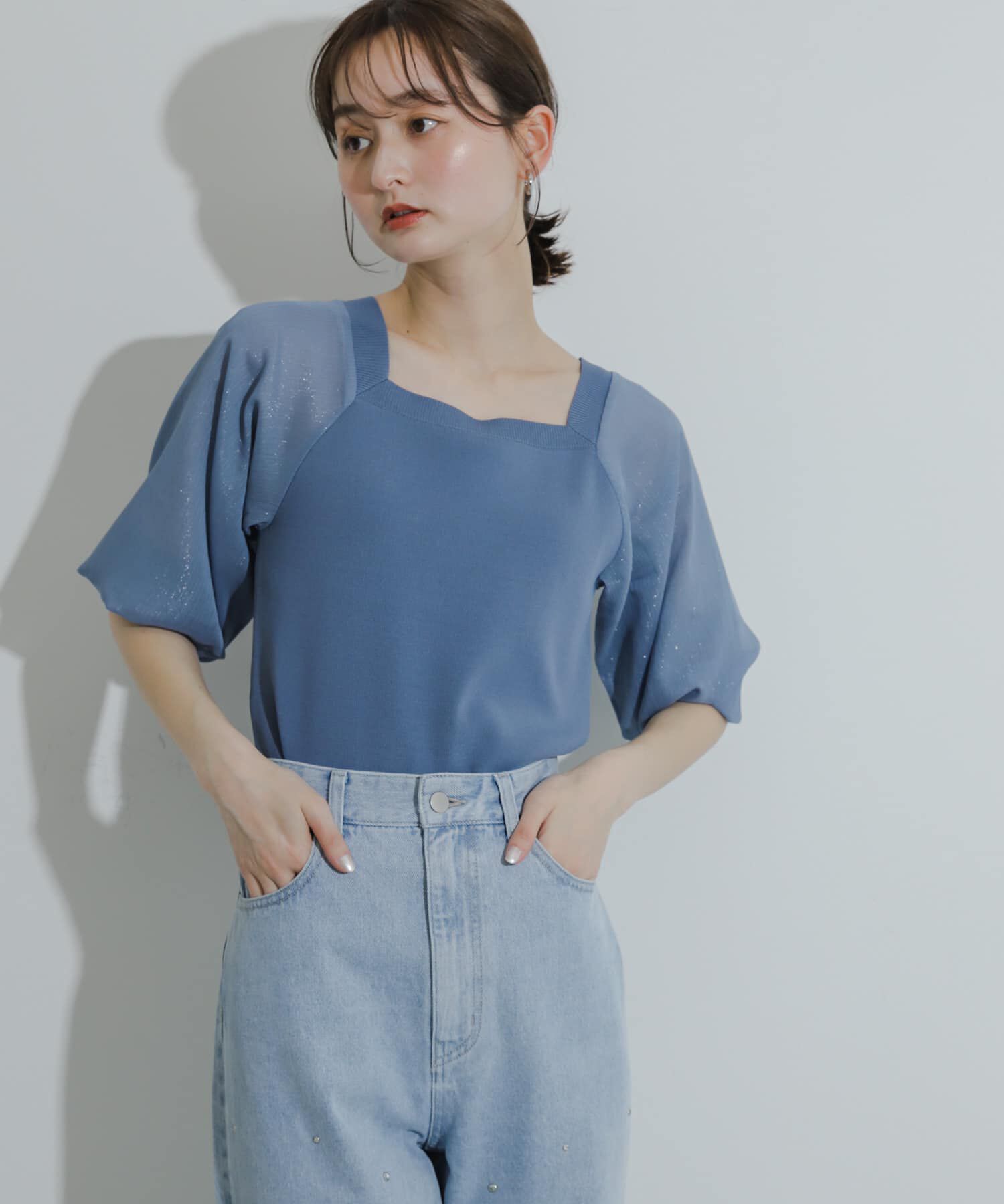 SENSE OF PLACE by URBAN RESEARCH「シアーボリュームスリーブセーター(5分袖)」|ニット・セーター|