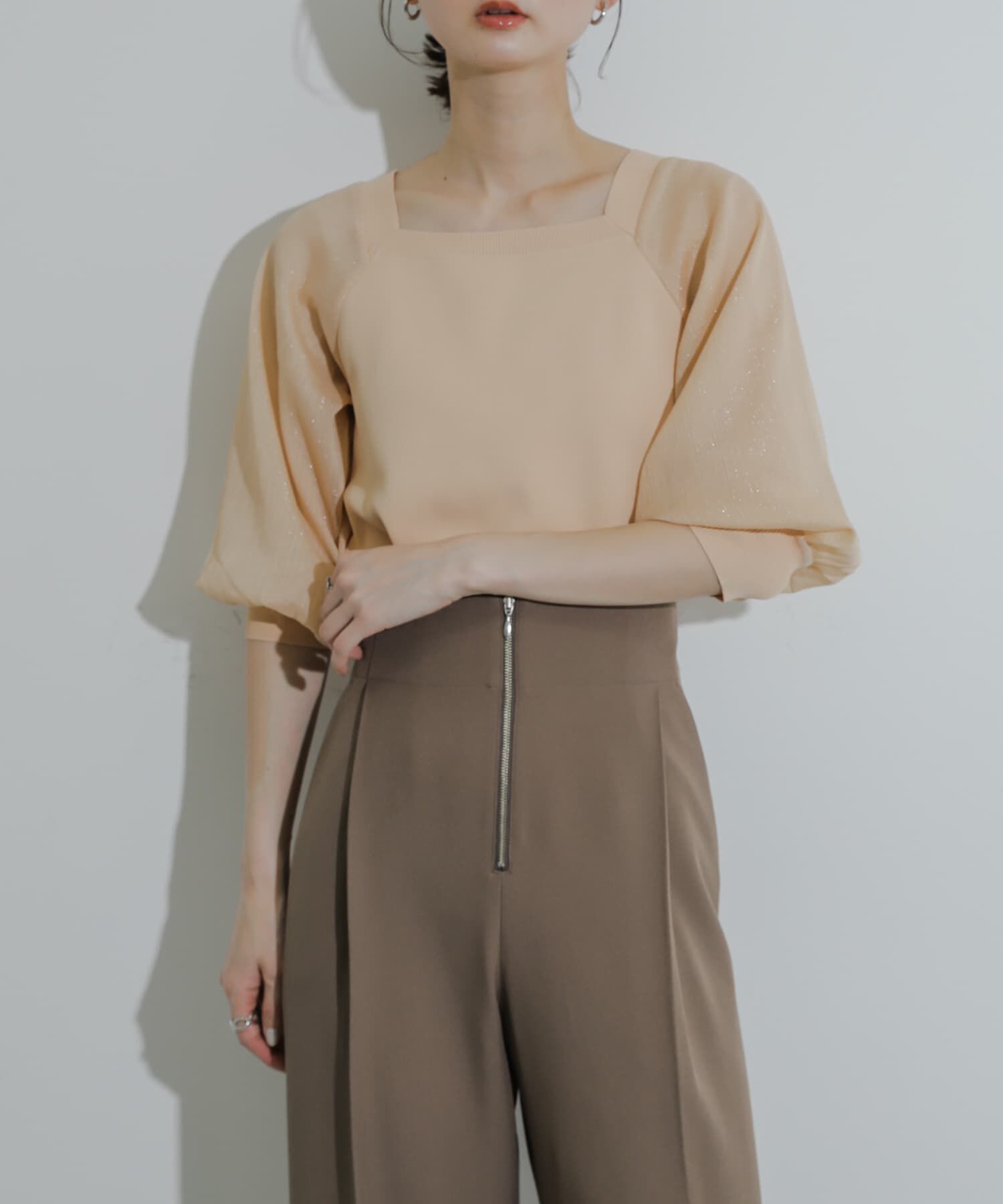 SENSE OF PLACE by URBAN RESEARCH「シアーボリュームスリーブセーター(5分袖)」|ニット・セーター|オレンジ