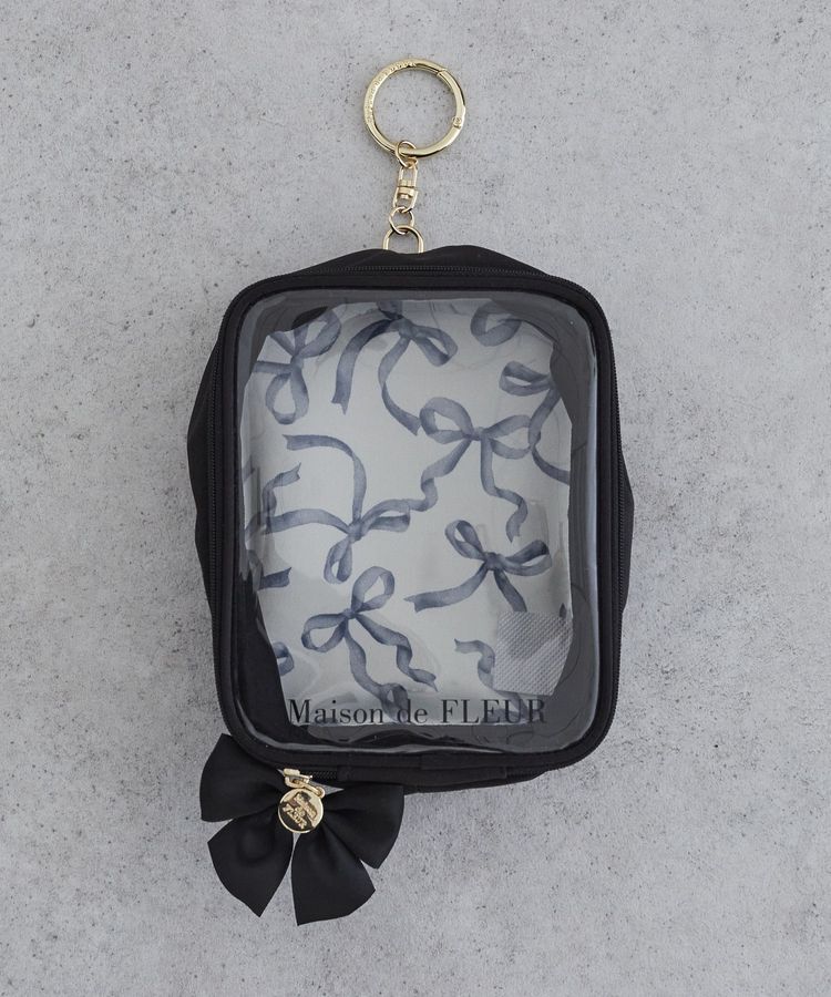Maison de FLEUR「【5色展開】リボンプリントクリアポーチ」|ポーチ|ブラック
