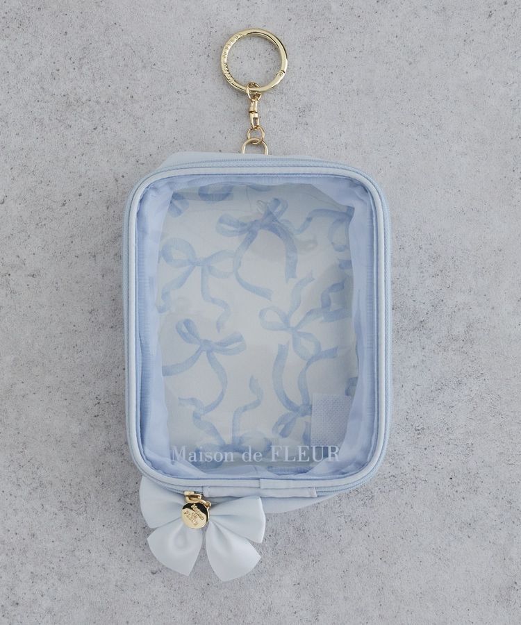 Maison de FLEUR「【5色展開】リボンプリントクリアポーチ」|ポーチ|ライトブルー