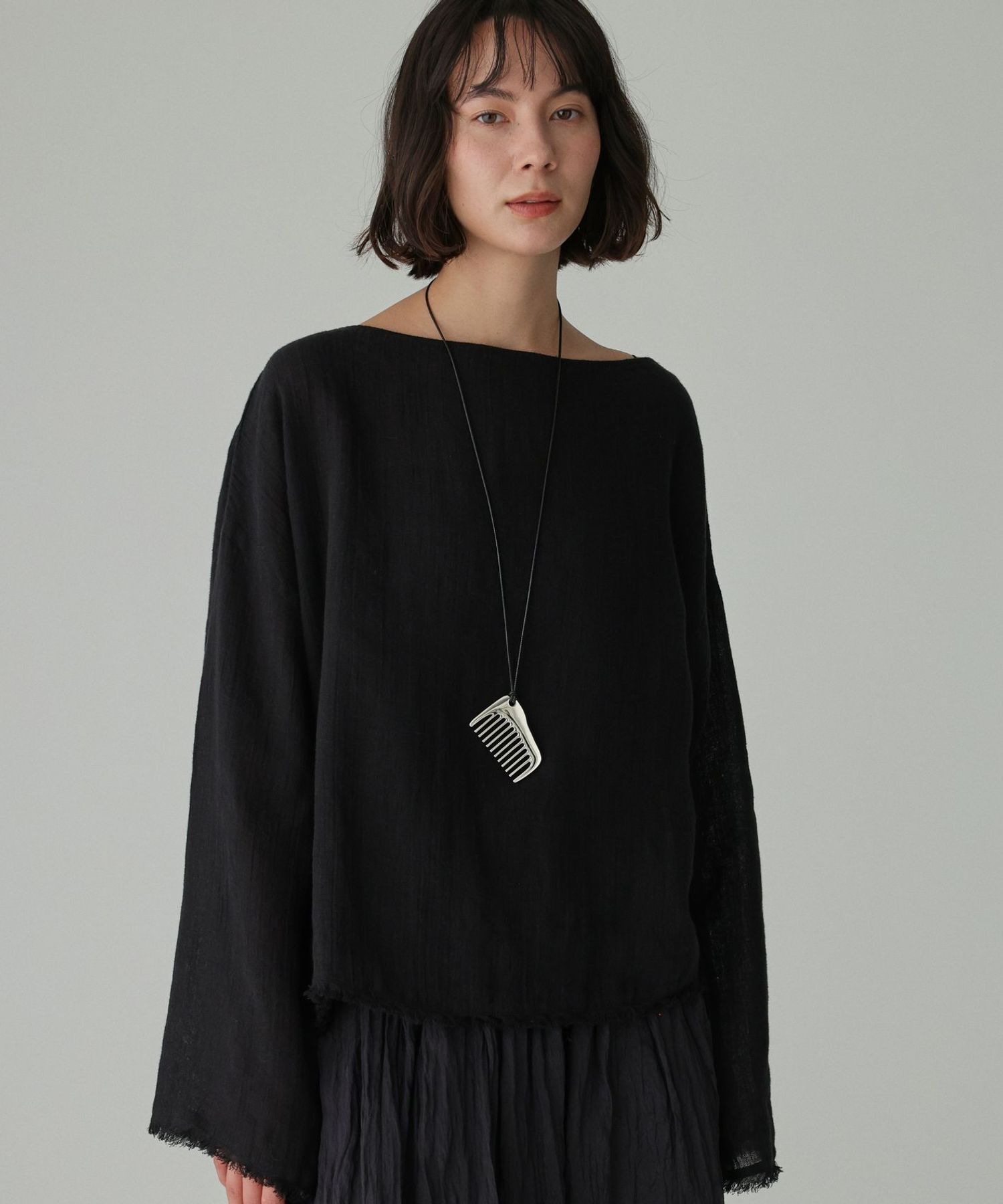 BABYLONE「リネンボートネックブラウス」|シャツ・ブラウス|ﾌﾞﾗｯｸ