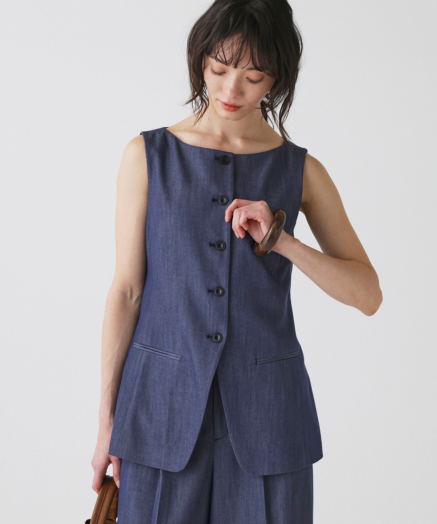 BABYLONE「ソフトレーヨンジレ<セットアップ対応>」|ベスト・ジレ|ﾃﾞﾆﾑﾌﾞﾙｰ