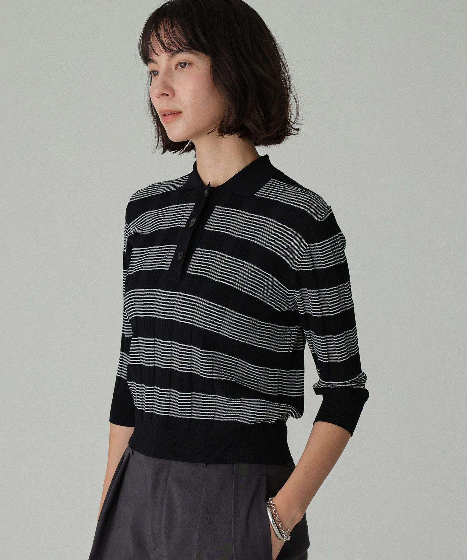 BABYLONE「クラシックラインポロ」|ニット・セーター|ﾌﾞﾗｯｸ