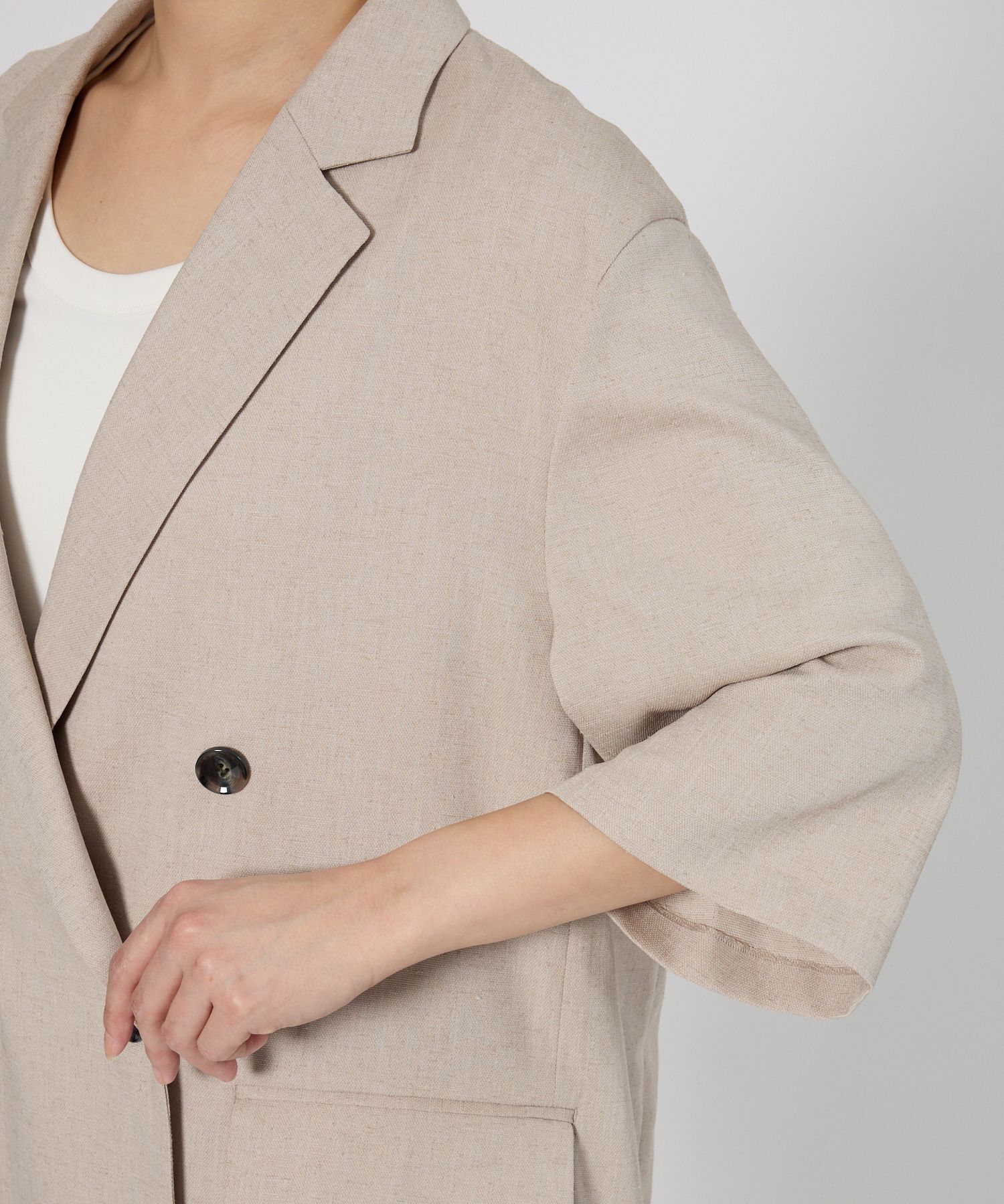 BABYLONE「【多機能素材】リネンライク半袖ジャケット」|テーラードジャケット|