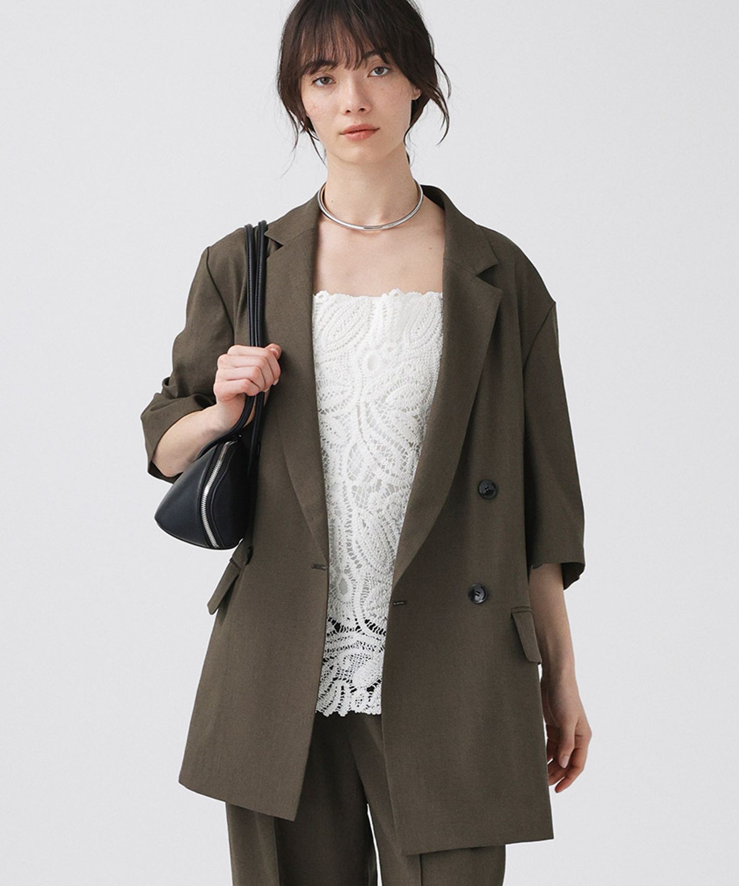 BABYLONE「【多機能素材】リネンライク半袖ジャケット」|テーラードジャケット|ｵﾘｰﾌﾞ