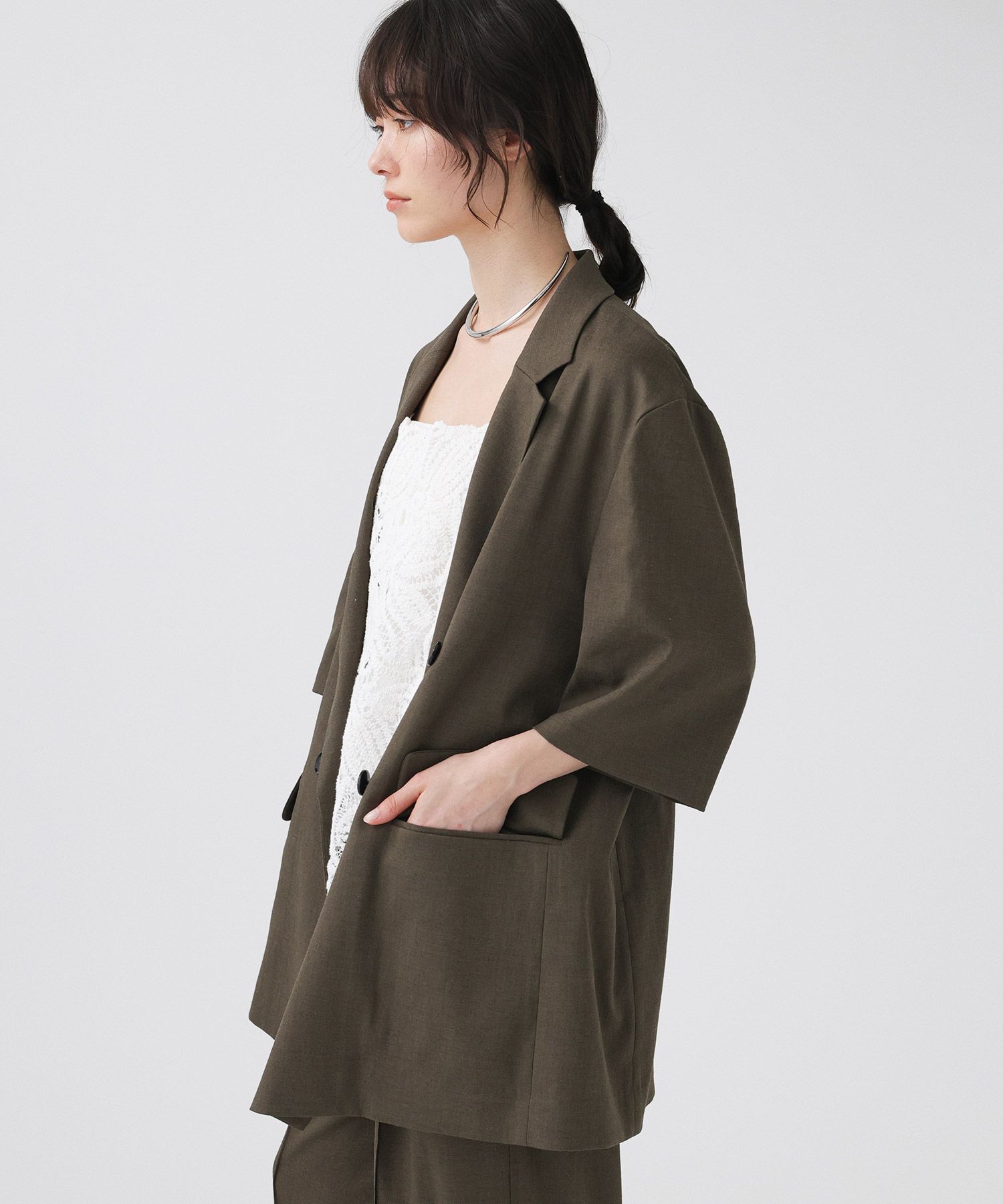 BABYLONE「【多機能素材】リネンライク半袖ジャケット」|テーラードジャケット|