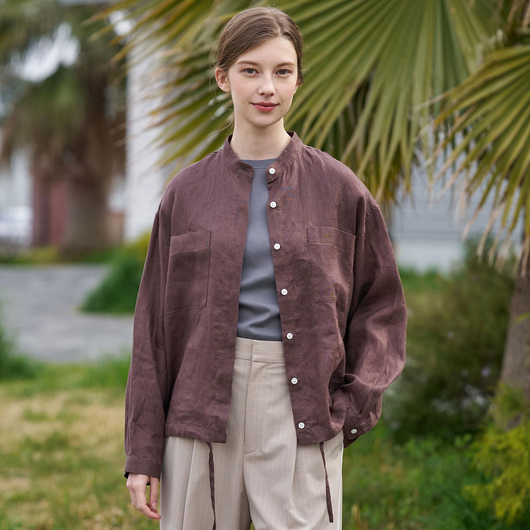 DRESSTERIOR「【ウォッシャブル/2WAY】ストライプリネン ドロストシャツ」|シャツ・ブラウス|ブラウン(044)