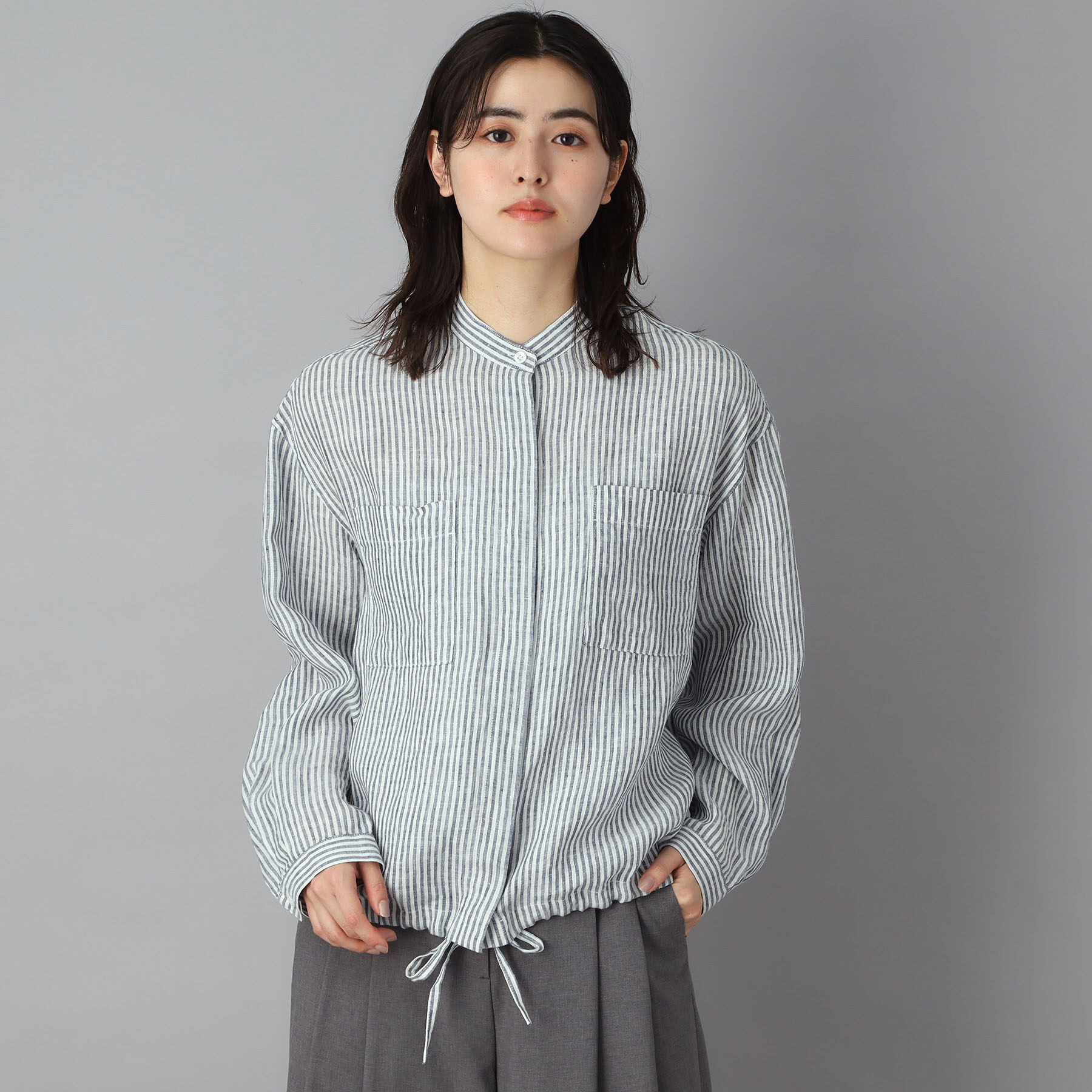 DRESSTERIOR「【ウォッシャブル/2WAY】ストライプリネン ドロストシャツ」|シャツ・ブラウス|