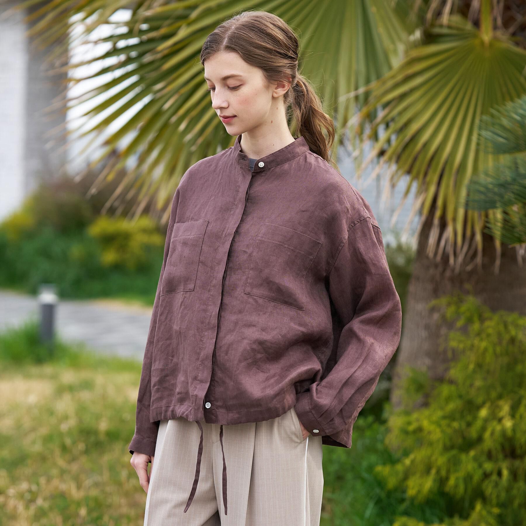 DRESSTERIOR「【ウォッシャブル/2WAY】ストライプリネン ドロストシャツ」|シャツ・ブラウス|