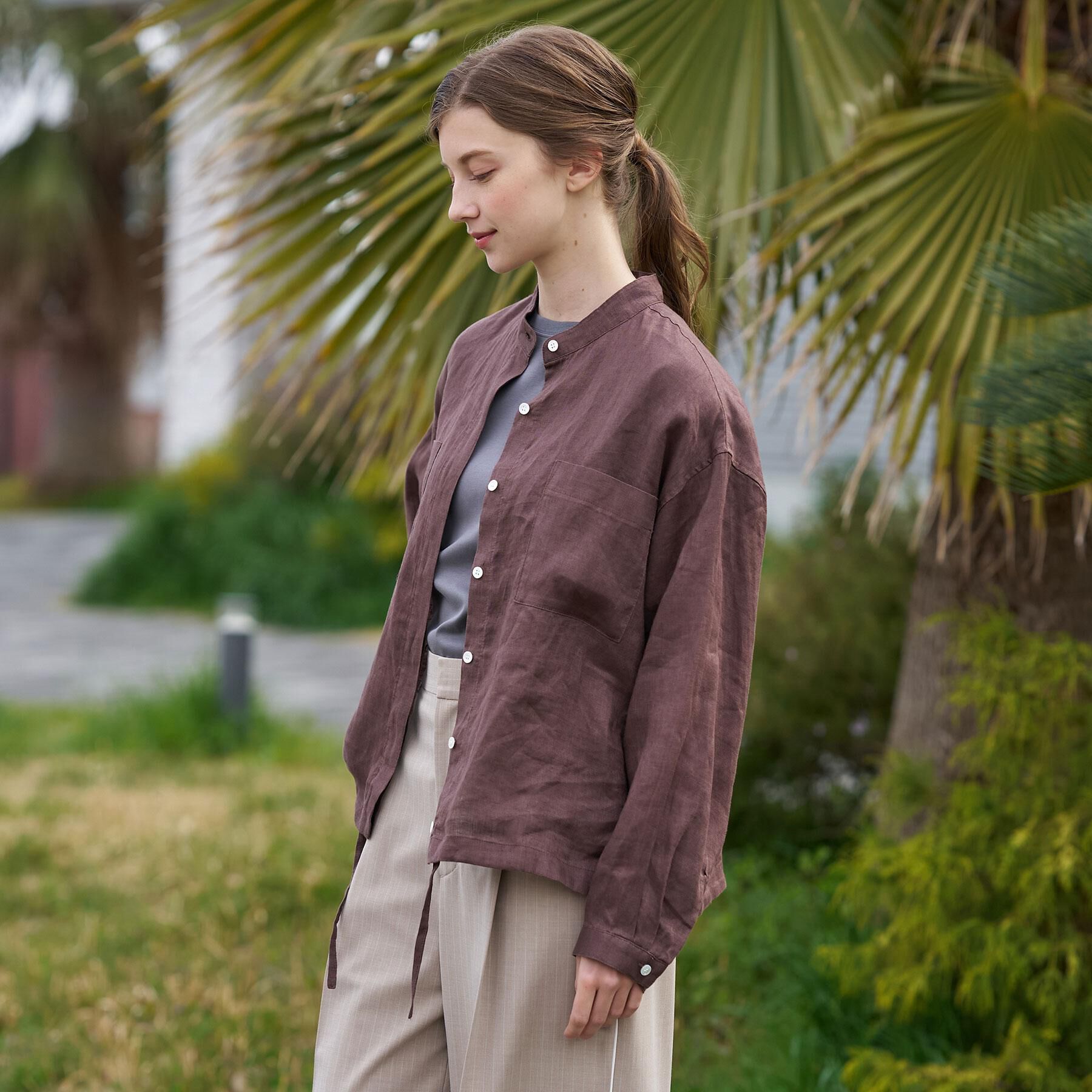 DRESSTERIOR「【ウォッシャブル/2WAY】ストライプリネン ドロストシャツ」|シャツ・ブラウス|