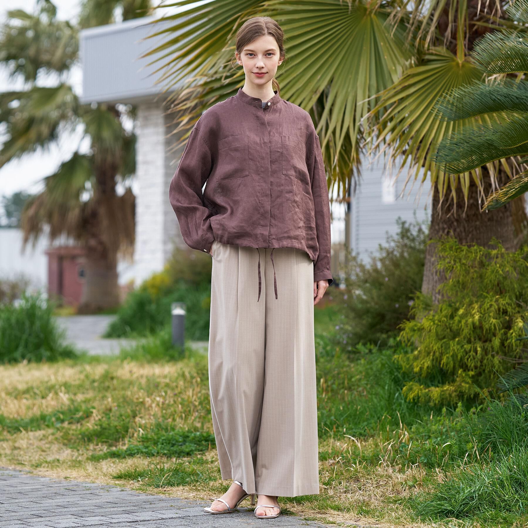 DRESSTERIOR「【ウォッシャブル/2WAY】ストライプリネン ドロストシャツ」|シャツ・ブラウス|