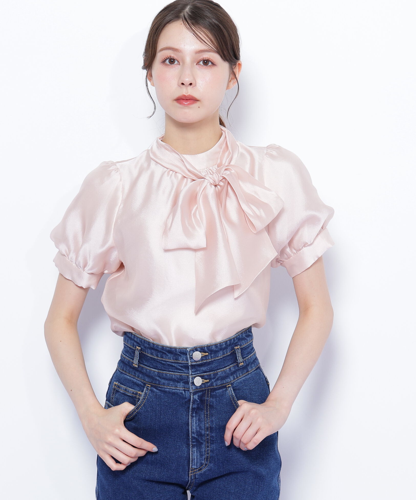  「バルーンスリーブボウタイブラウス」|シャツ・ブラウス|ピンク