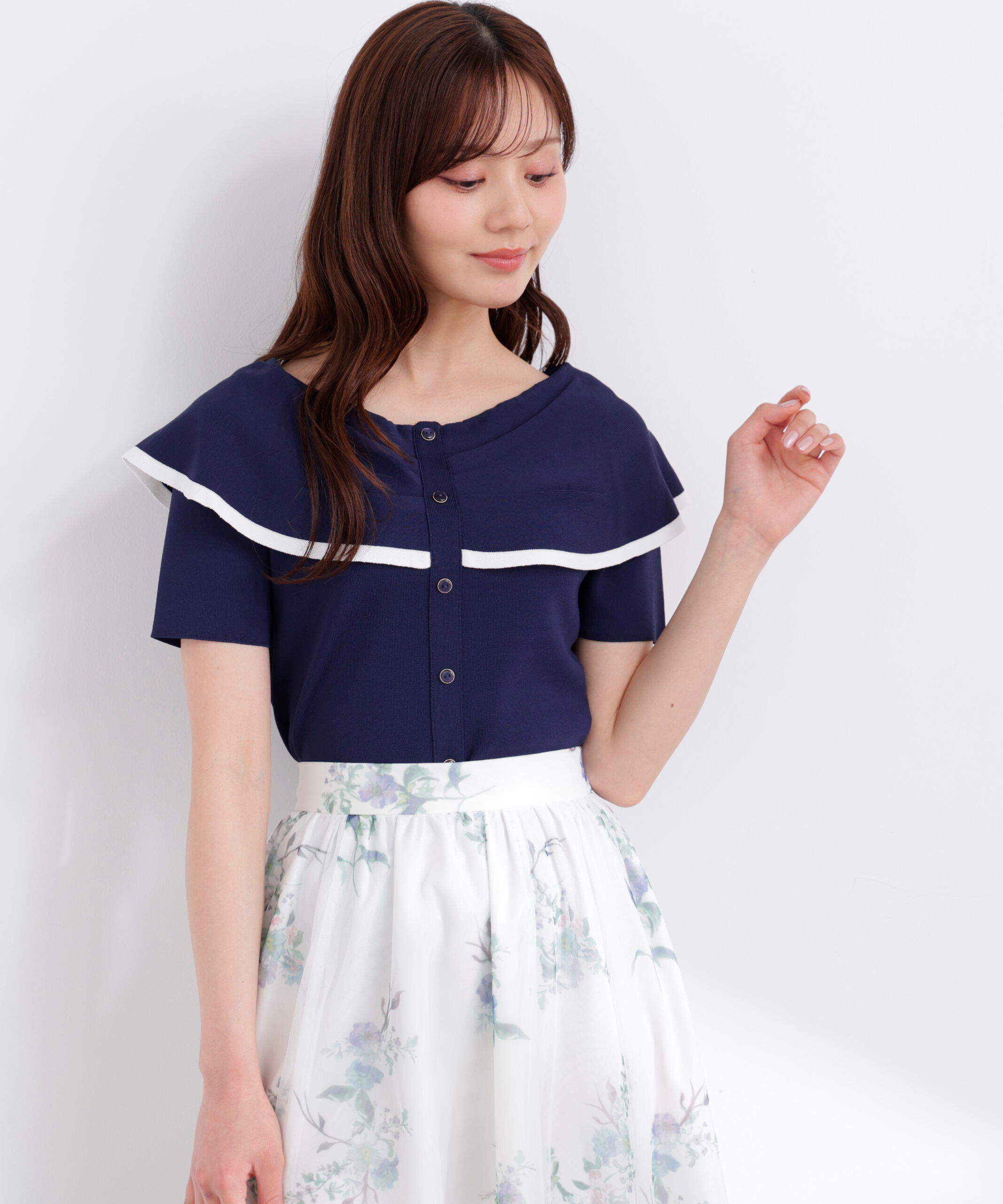 PROPORTION BODY DRESSING「トリムラインケープニットトップス 26SS」|ニット・セーター|