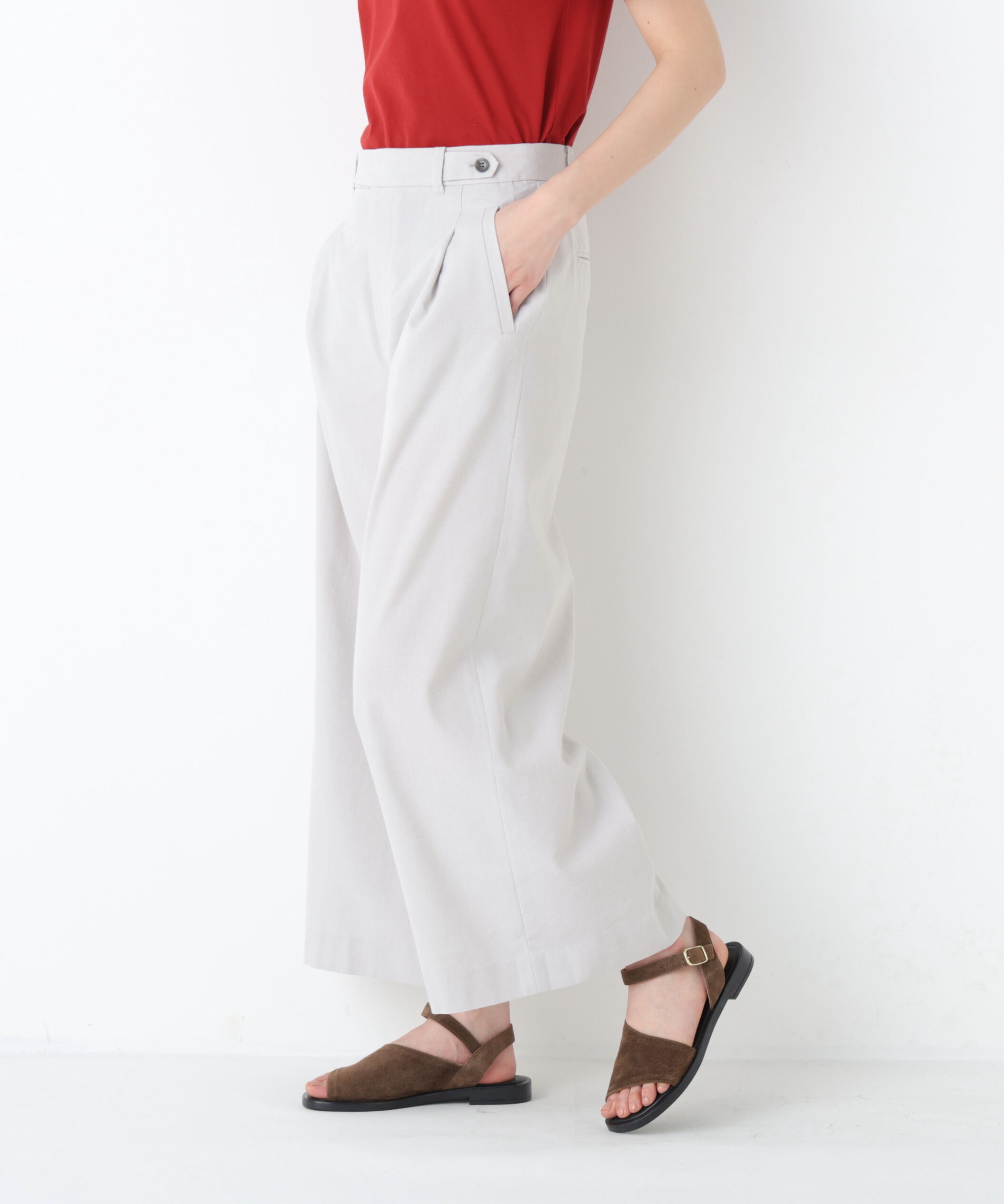  「◆《マルチサイズ/ウォッシャブル》ドライタッチリネン混ガウチョパンツ」|その他|グレー