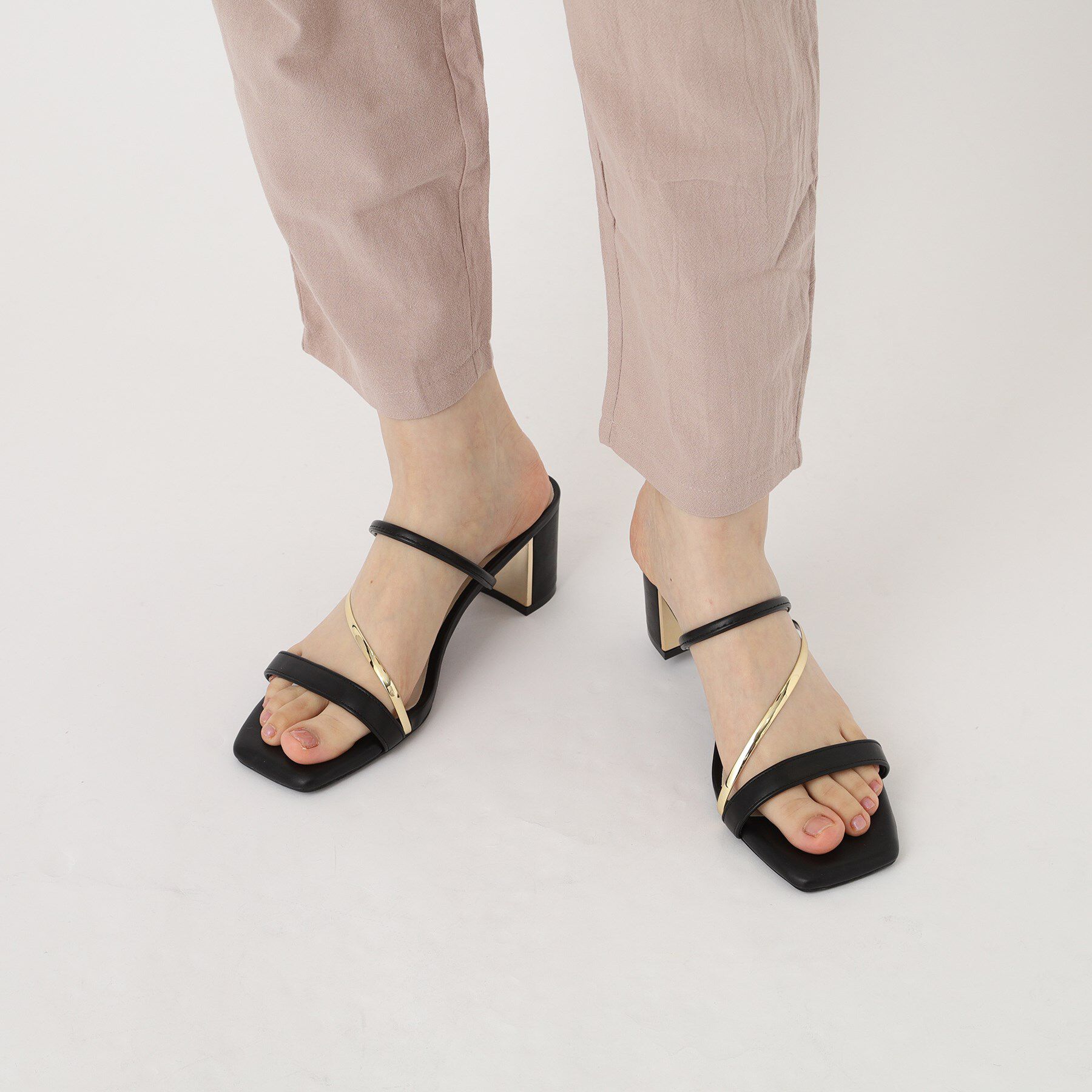 ESPERANZA「ゴールドラインプレートヒールミュール」|サンダル|