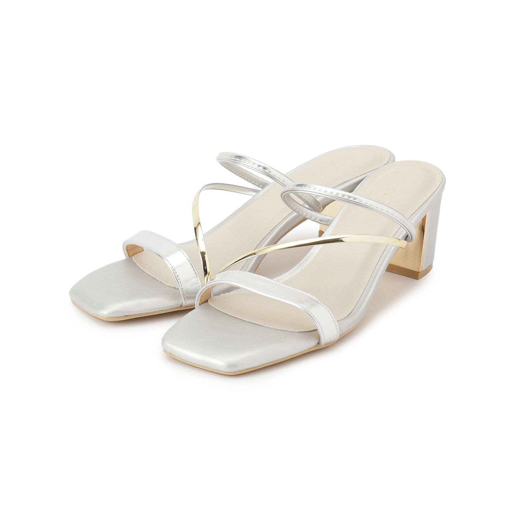 ESPERANZA「ゴールドラインプレートヒールミュール」|サンダル|シルバー(208)
