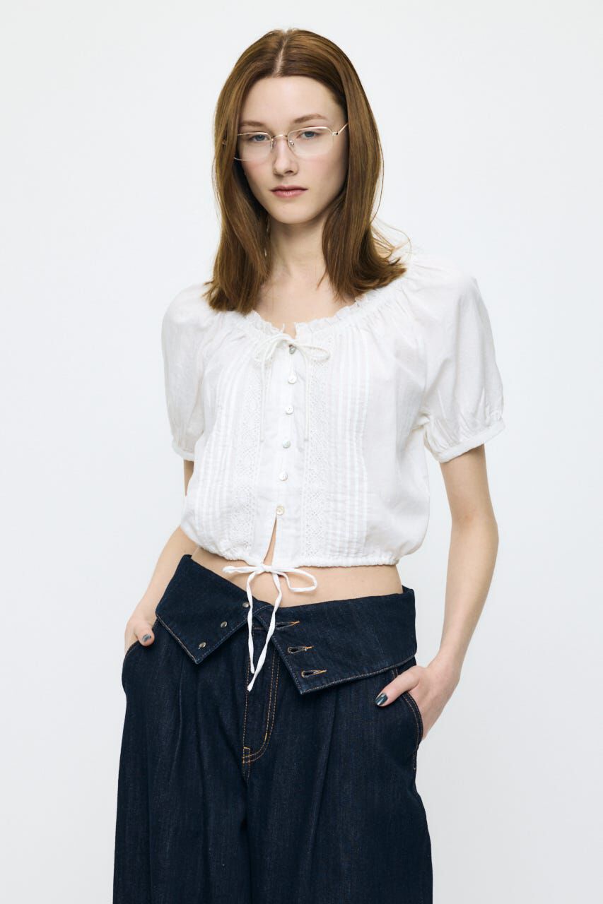 MOUSSY「SCOOP NECK PIN TUCK ブラウス」|シャツ・ブラウス|WHT