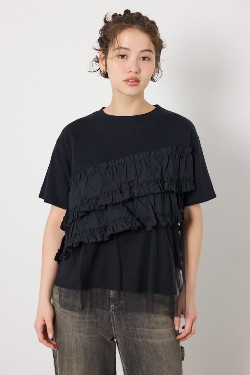 RODEO CROWNS「布帛チュールドッキングトップス」|Tシャツ・カットソー|BLK