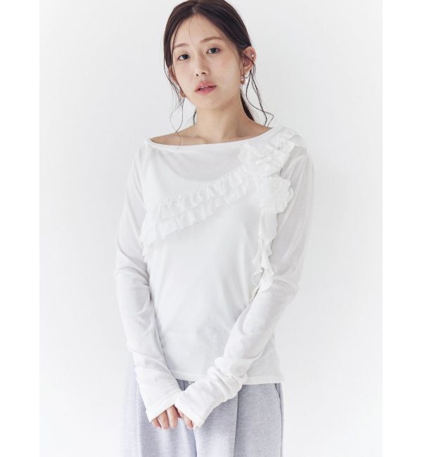 CALNAMUR「コサージュフリルオフショルトップス」|Tシャツ・カットソー|