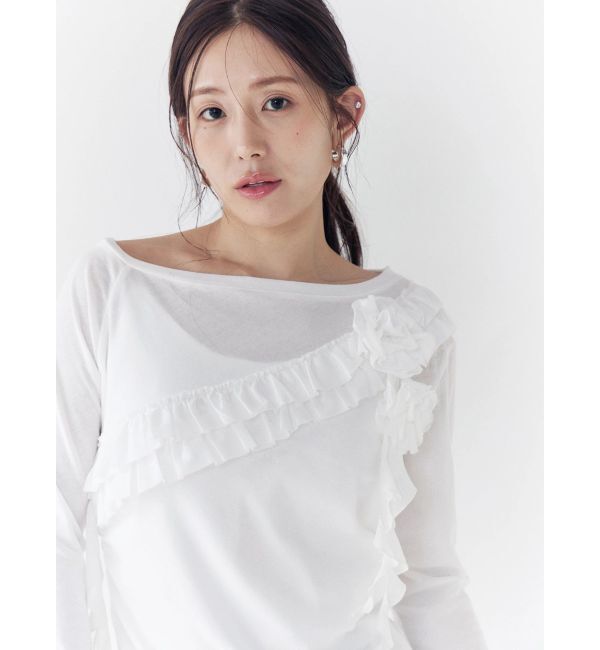 CALNAMUR「コサージュフリルオフショルトップス」|Tシャツ・カットソー|