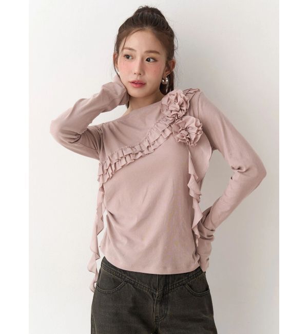 CALNAMUR「コサージュフリルオフショルトップス」|Tシャツ・カットソー|
