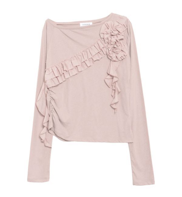 CALNAMUR「コサージュフリルオフショルトップス」|Tシャツ・カットソー|