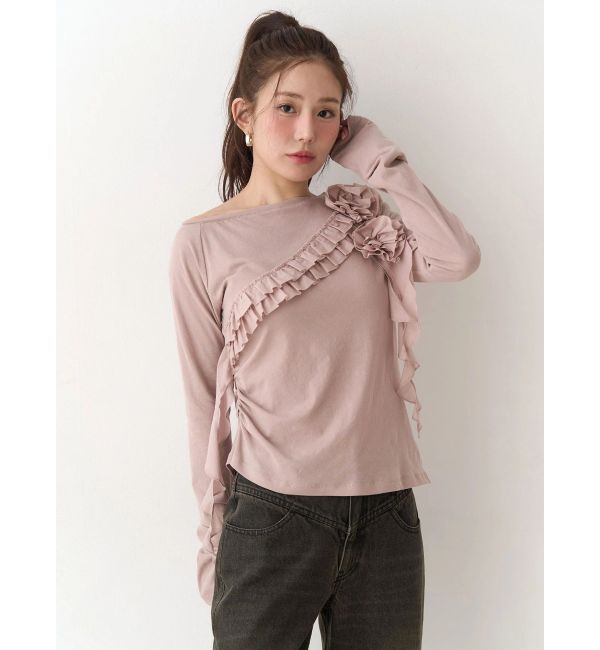 CALNAMUR「コサージュフリルオフショルトップス」|Tシャツ・カットソー|