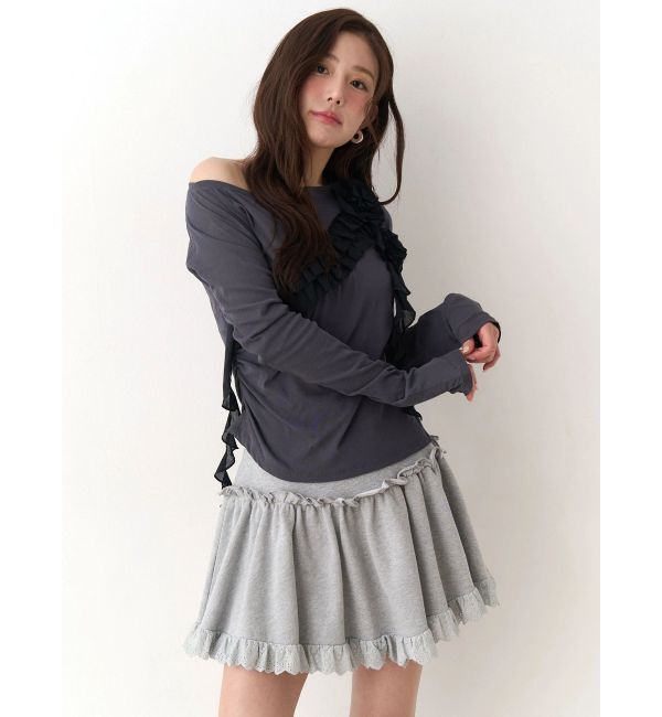 CALNAMUR「コサージュフリルオフショルトップス」|Tシャツ・カットソー|