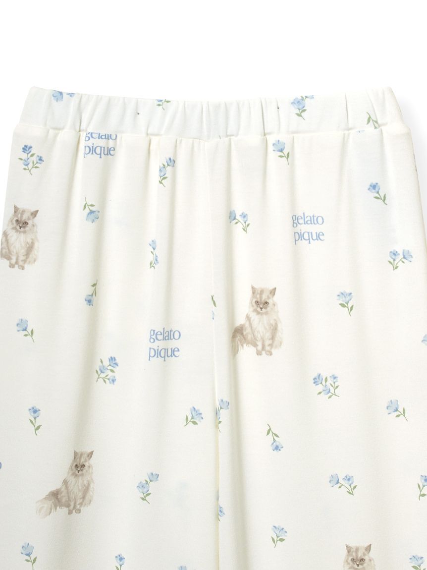 GELATO PIQUE KIDS & BABY「【JUNIOR】フラワーキャット柄プルオーバー&ロングパンツセット」|ルームウェア|