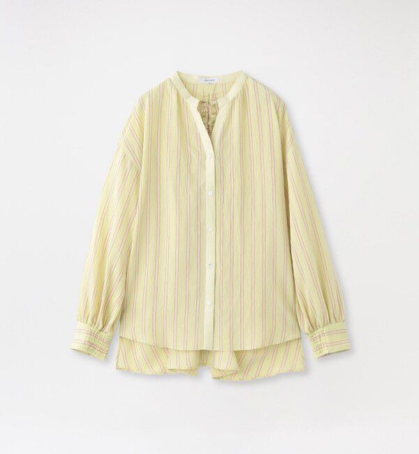  「ストライプリネンミックスギャザーブラウス」|シャツ・ブラウス|イエロー