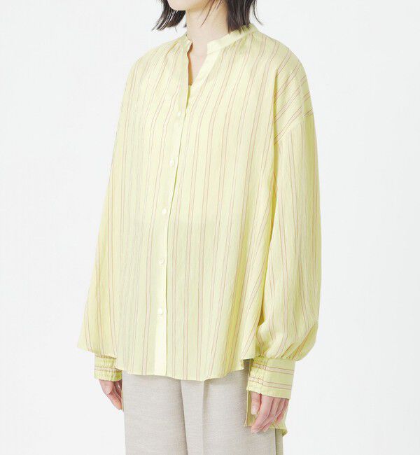  「ストライプリネンミックスギャザーブラウス」|シャツ・ブラウス|