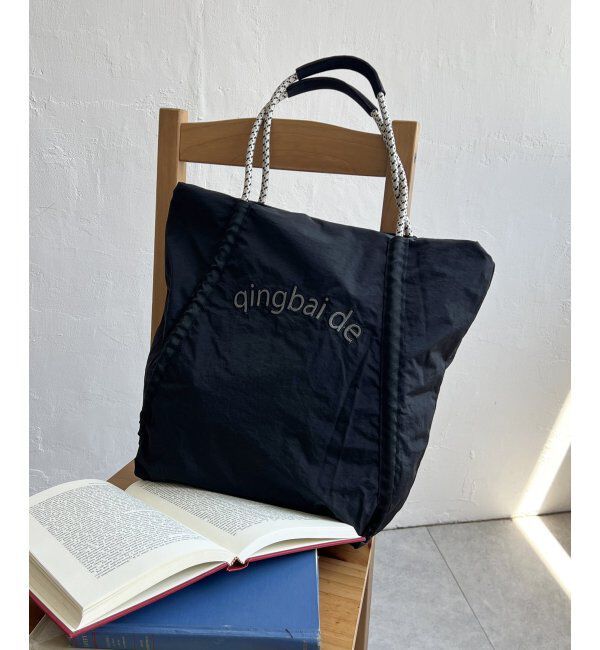 ikka「撥水ロゴ刺繍ロープトートバッグ」|その他|ブラック