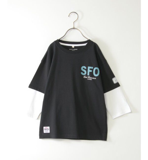 ikka kids「7分袖レイヤードロゴTシャツ（120~160cm）」|Tシャツ・カットソー|ブラック