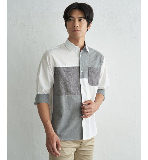 ikka「7分袖冷感ブロックスシャツ」|シャツ・ブラウス|