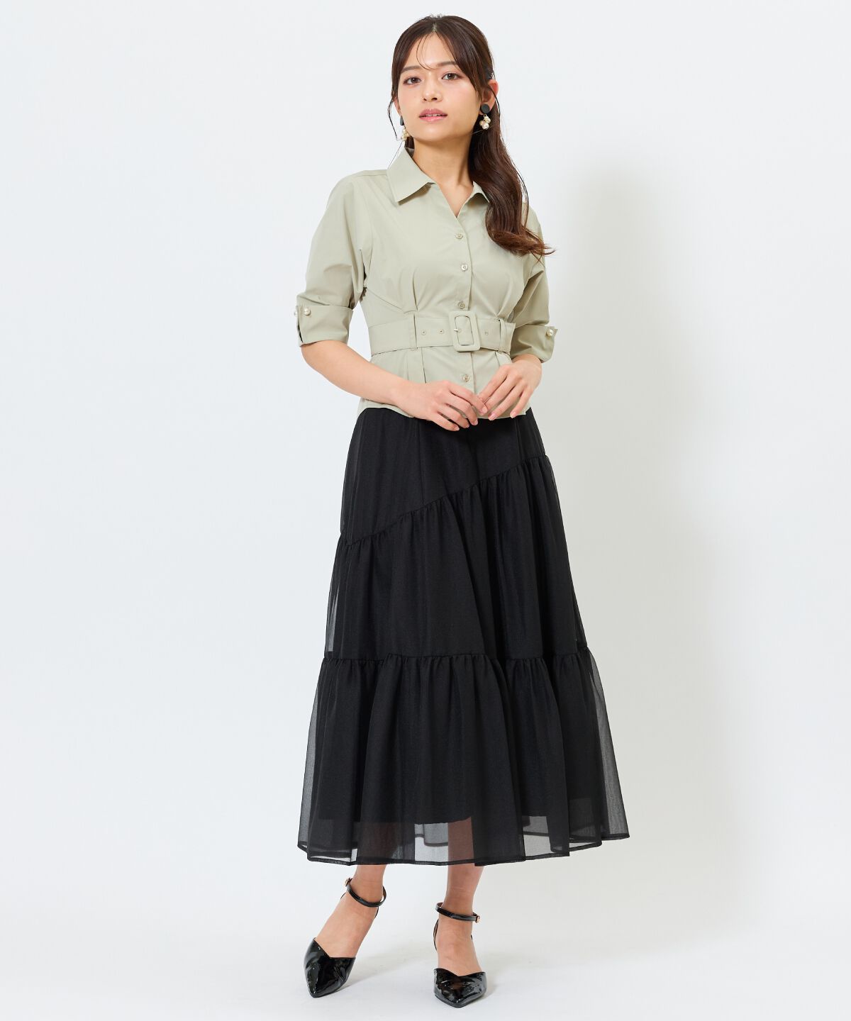 アンドクチュール「ベルト付きシャツドッキングワンピース」|ワンピース|